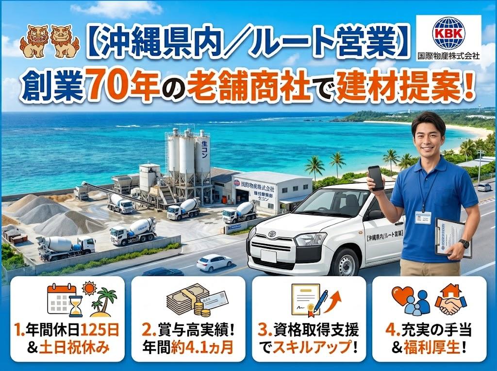 【沖縄県内／ルート営業】創業70余年の老舗商社で建材提案！年間休日125日・土日祝休み／賞与実績4.11ヶ月分